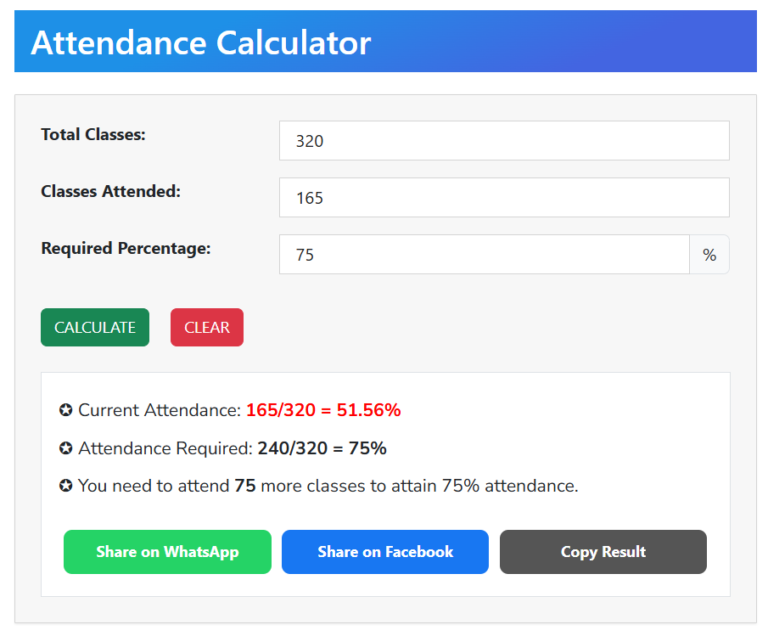 attendance calculator for students and employers