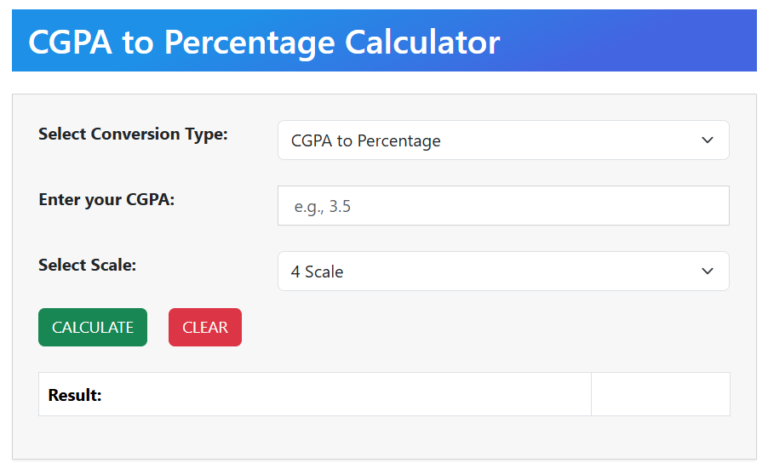 CGPA to Percentage conversion calculator